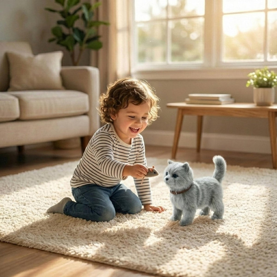 Niedliches Roboter-Kätzchen Plüschtier für Kinder, das läuft, miaut und mit dem Schwanz wedelt – interaktives Geschenk.