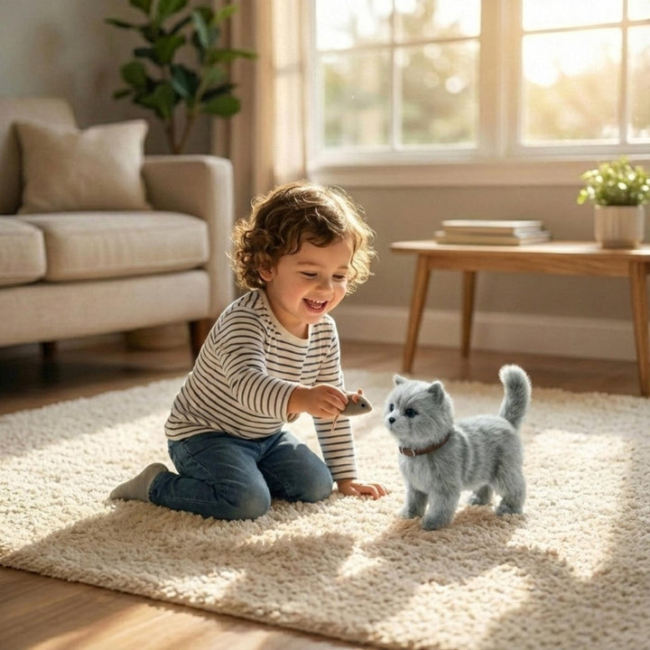 Niedliches Roboter-Kätzchen Plüschtier für Kinder, das läuft, miaut und mit dem Schwanz wedelt – interaktives Geschenk.