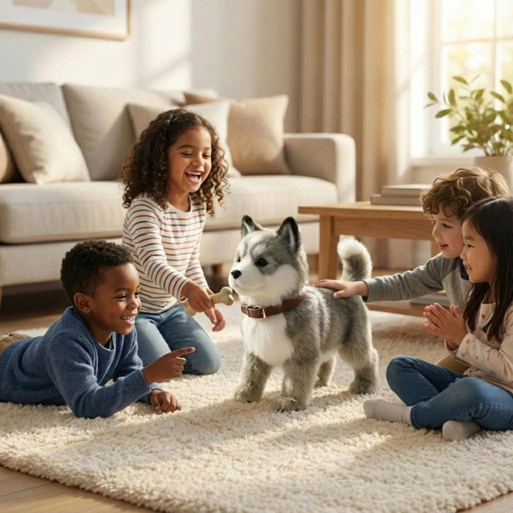 Spielzeug Husky Welpe für Kinder: interaktiver Roboterhund mit realitätsnahen Bewegungen, ideal zum Schmusen.