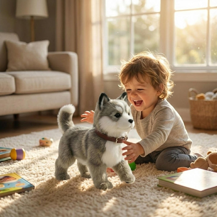 Elektronischer Roboterhund Husky Welpe, interaktiv, mit weichem Plüschfell. Ein begeisterndes Kindergeschenk.