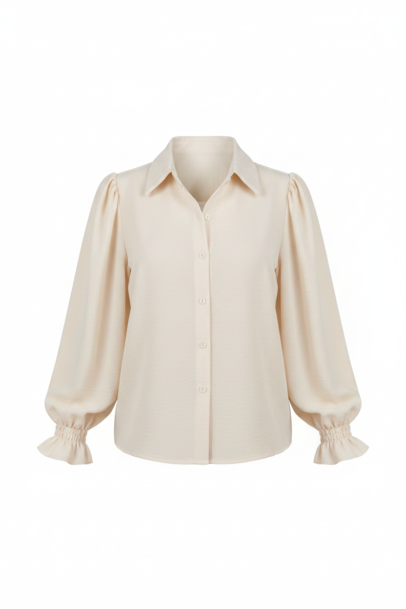 Elegante Damenbluse mit modischen Ballonärmeln & lockerer Passform für vielseitige Looks. Ideal für Sommer & Business.