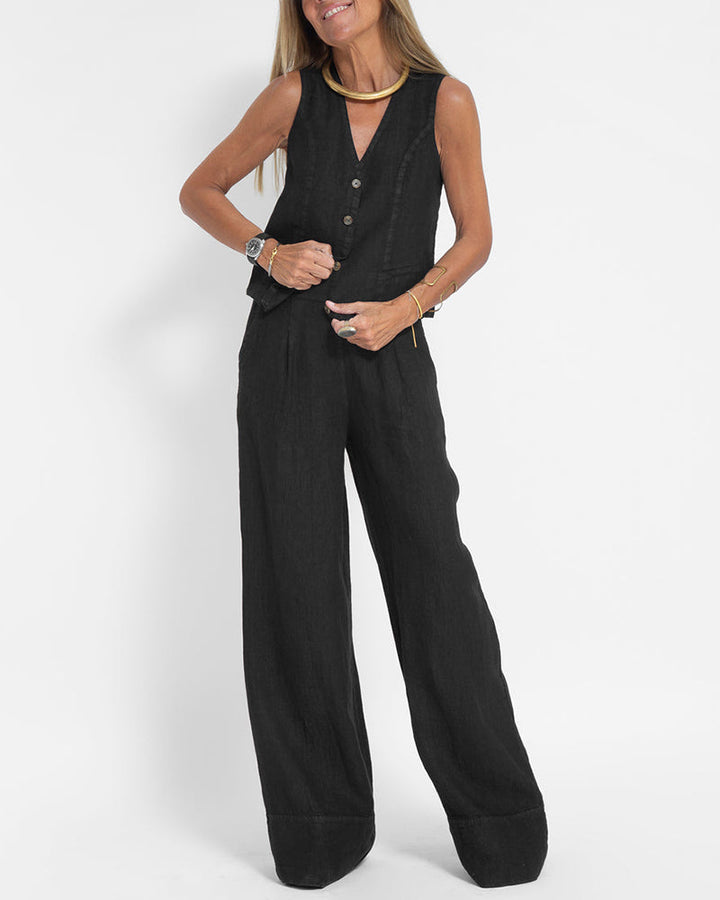 Elegantes Damen Freizeit Set: Lockere Weste & weite Hose. Perfekt für Frühling/Herbst.