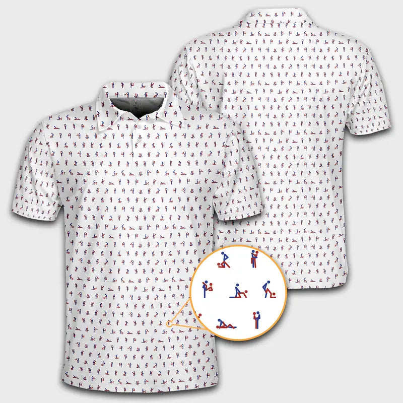 Weißes Herren Poloshirt kurzarm mit frischem Print; ideal für warme Sommertage. Bequem.