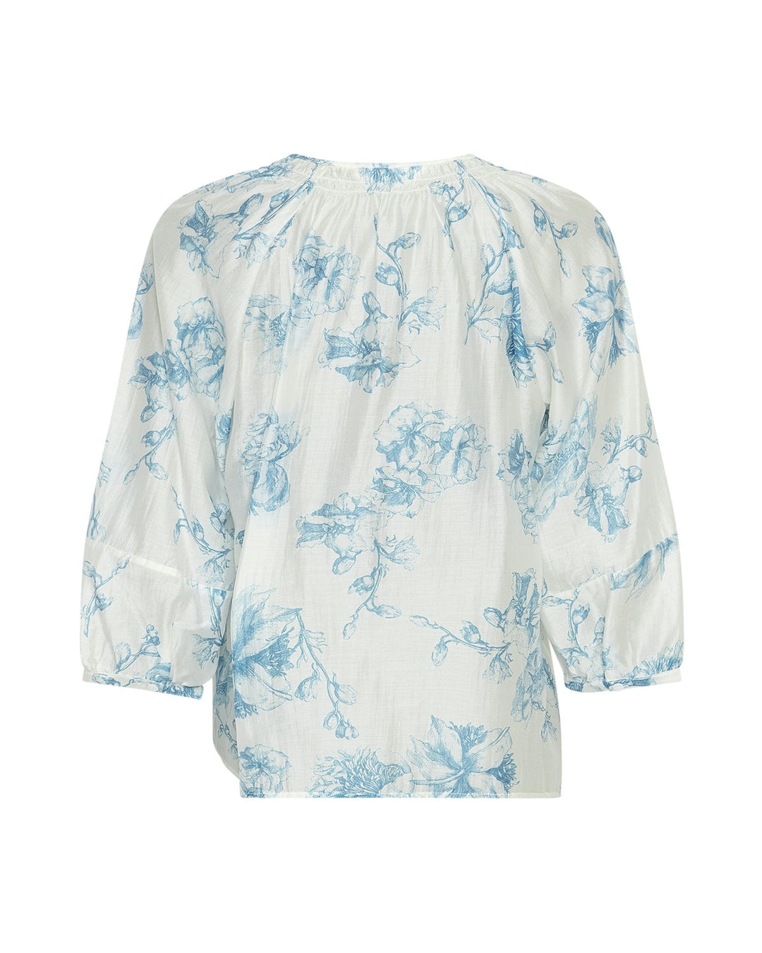 Modische Damenbluse im Blumen-Print mit tiefem V-Ausschnitt, 3/4-Raglanärmeln & lockerem Schnitt, ideal für Freizeit.