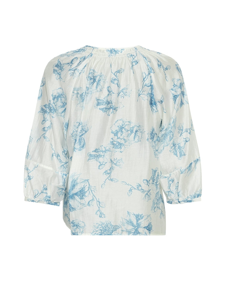 Modische Damenbluse im Blumen-Print mit tiefem V-Ausschnitt, 3/4-Raglanärmeln & lockerem Schnitt, ideal für Freizeit.