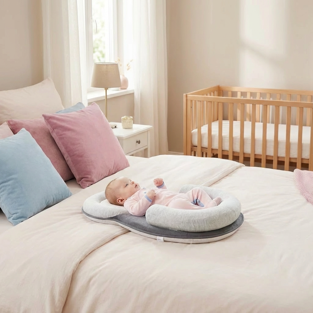 Babysichere Babystütze für Neugeborene. Bietet Komfort & Geborgenheit, ideal als erster Schlafplatz.