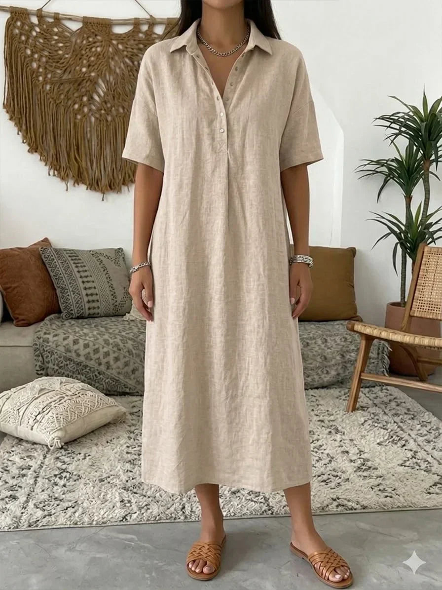 Bequemes Damen Calyra Midi-Kleid mit Polokragen, ideal als Reisekleid oder stilvolles Sommeroutfit.