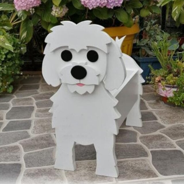 Tierisches Pflanzgefäß als Gartendeko, witziger Hunde-Blumentopf für Blumen.