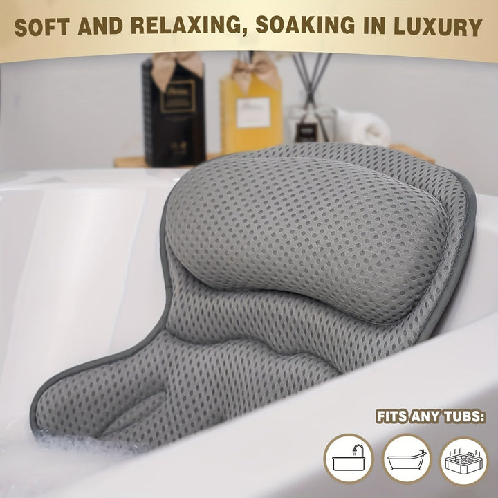 Atmungsaktives 4D Luxe Badekissen, ergonomische Nacken- & Rückenstütze für luxuriöse Entspannung im Bad.