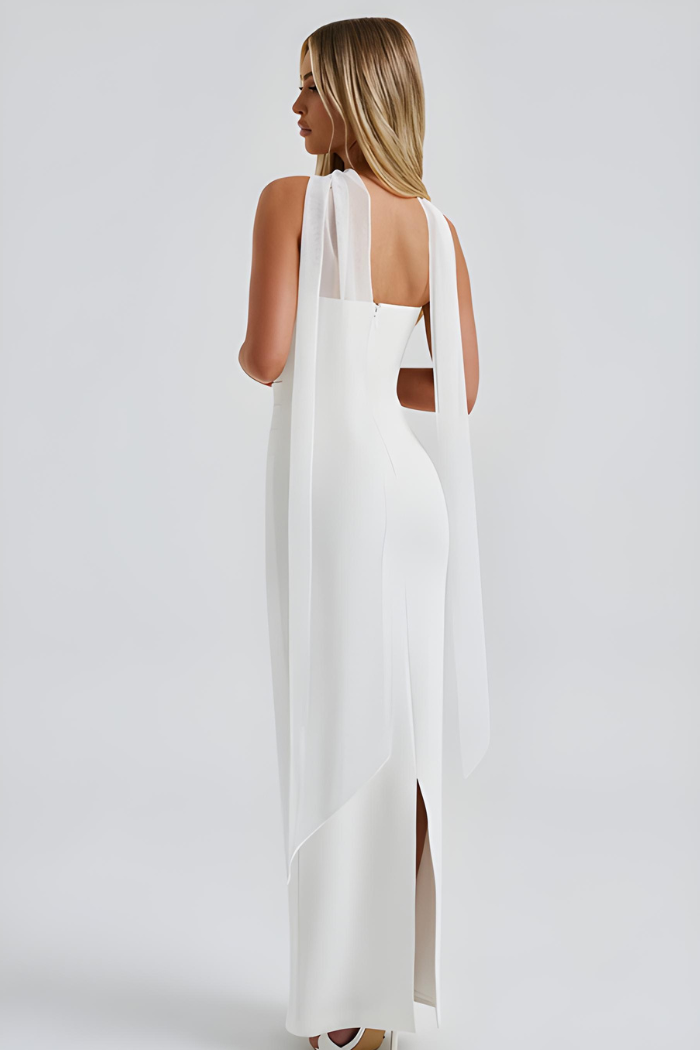 Damen Maxikleid, trägerloses Bodycon Abendkleid mit Schal, figurbetontes elegantes Cocktail-Partykleid.