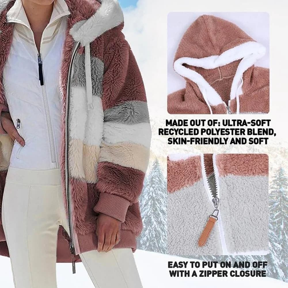 Seitenansicht der lockeren Damen Winterjacke, modisch & warm, perfekt für Freizeit & Alltag.