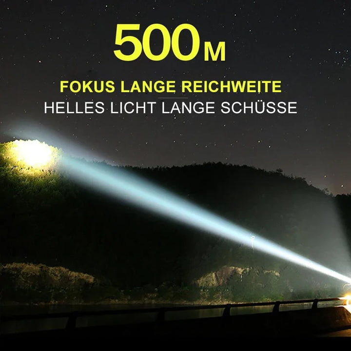 LED Taschenlampe mit Zoom Funktion, 5 Lichtmodi, robust & wasserdicht, ideal für Outdoor.
