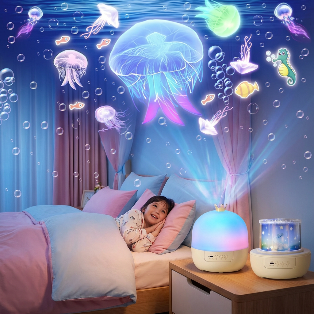 Kinder Nachtlicht Projektor: Sternenhimmel und Unterwasserwelt. Ideales Geschenk für ein entspanntes Kinderzimmer.
