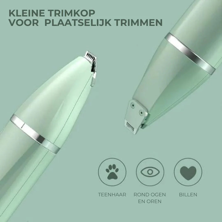 Kabelloser 4-in-1 Haustier-Trimmer für Hunde & Katzen: Flexible Fell-, Krallen- & Pfotenpflege.