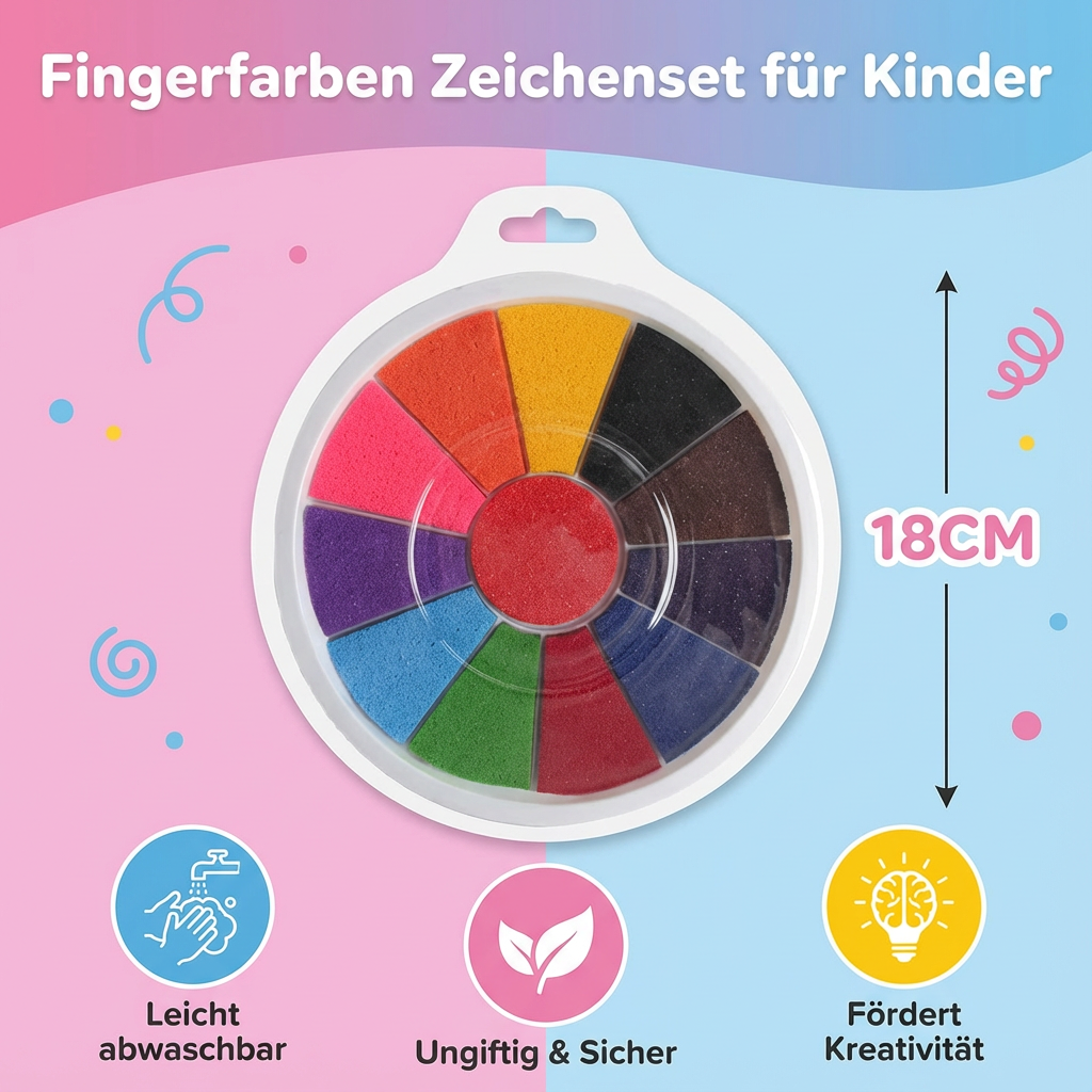 Pädagogisches Fingerfarben Malset für Kinder, fördert Feinmotorik, Kreativität und erstes Malen lernen.