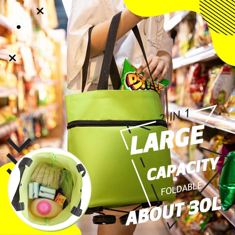 Umwandelbarer Einkaufstrolley/Shoppingtasche, faltbar, mit Rollen, in Schwarz & Blau, unisex für den Alltag.