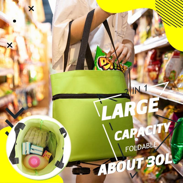 Umwandelbarer Einkaufstrolley/Shoppingtasche, faltbar, mit Rollen, in Schwarz & Blau, unisex für den Alltag.