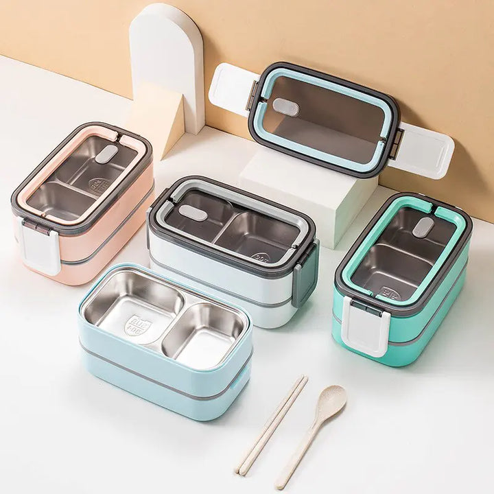 Robuste, wiederverwendbare Edelstahl Bento-Box mit 2 Fächern für gesunde, umweltfreundliche Mahlzeiten.