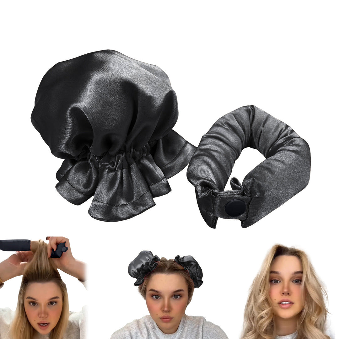 Hitzefreier Lockenwickler in Schwarz & Gold für elegantes Übernacht-Styling. Sanfte, natürliche Wellen ohne Hitze.
