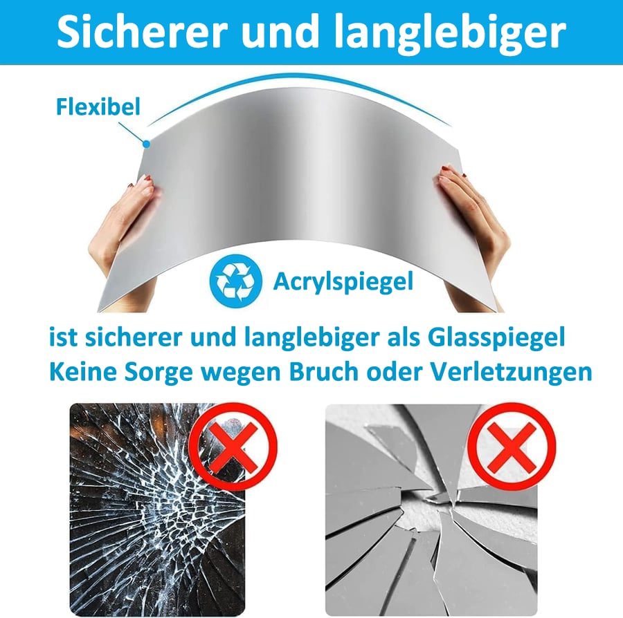 Praktischer selbstklebender Ganzkörperspiegel, bruchsicher und platzsparend für jedes Zuhause.