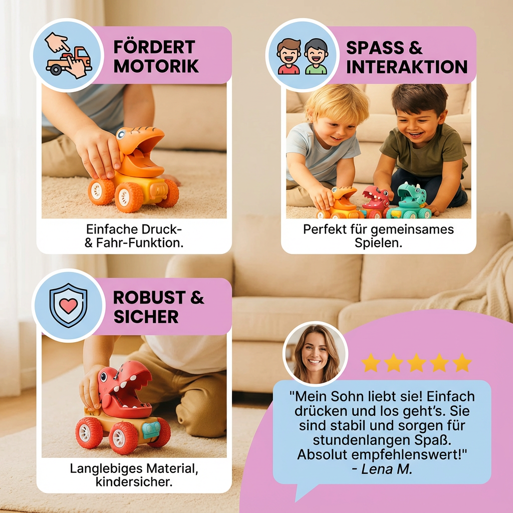 Cooler T-Rex Dino Monstertruck, robustes Spielauto für Kinder. Detailreiches Dinosaurier-Design zum Spielen.