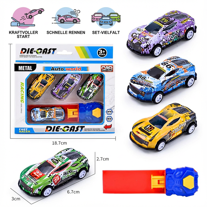 Auto Rennspiel Set mit Katapult für Kinder. Fördert Koordination & bietet stundenlangen Spielspaß mit Rennautos.