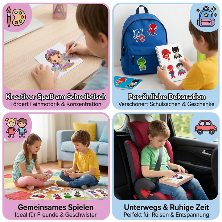 Glitzernde Diamantmalerei Sticker für Mädchen und Jungen, DIY Kreativset mit funkelnden Mosaik-Steinen.