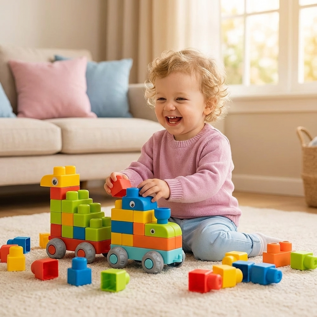 Sichere Gummi Bausteine für Kleinkinder, weich & flexibel. Fördert frühes Lernen und die Motorik.