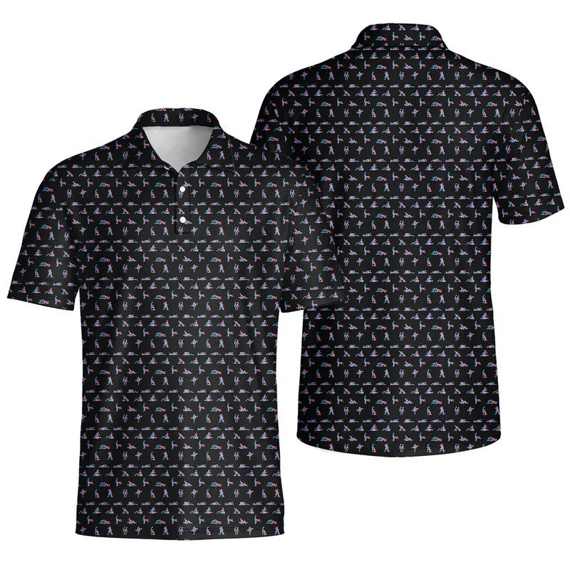 Schwarzes Poloshirt für Herren mit stylischem Print; kurzarm & perfekt für den Alltag. Modern.