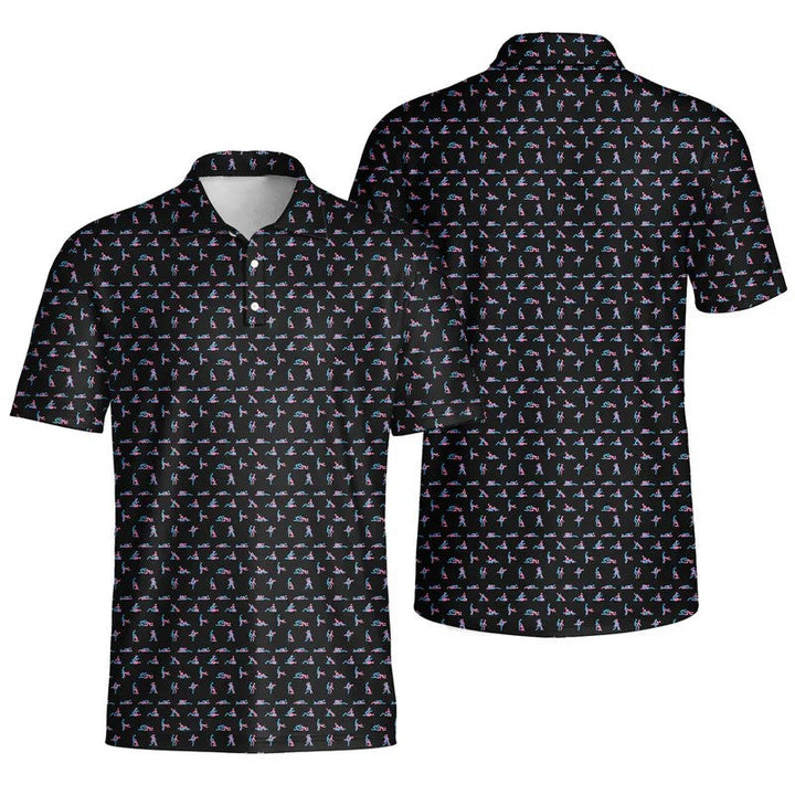 Schwarzes Poloshirt für Herren mit stylischem Print; kurzarm & perfekt für den Alltag. Modern.