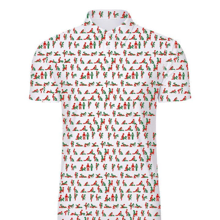 Schwarzes Poloshirt für Herren mit auffälligem Print; stretch & bequem für jeden Tag. Atmungsaktiv.