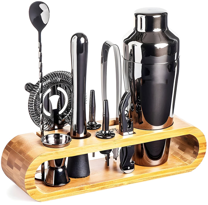 10-teiliges Cocktail-Shaker-Set aus glänzendem Edelstahl für professionelle Mixgetränke in der Hausbar.