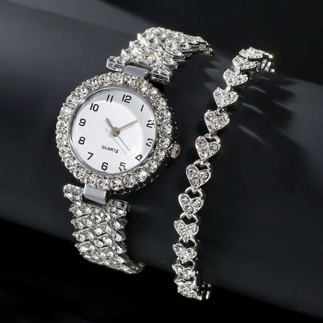 Glänzendes Damen Luxus-Uhrenset mit Armband, eleganter Zeitmesser und modischer Schmuck.