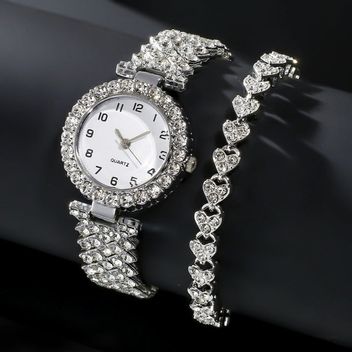 Glänzendes Damen Luxus-Uhrenset mit Armband, eleganter Zeitmesser und modischer Schmuck.