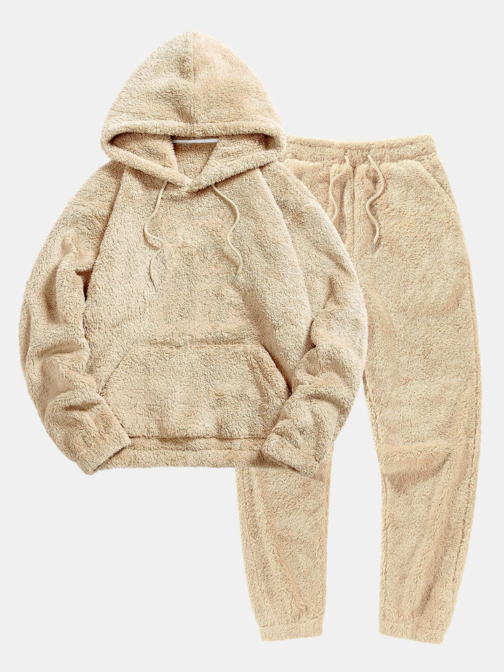 Kuscheliges Damen Teddy Set mit Hoodie & Jogginghose, ideal als Freizeitanzug oder Loungewear für den Winter.