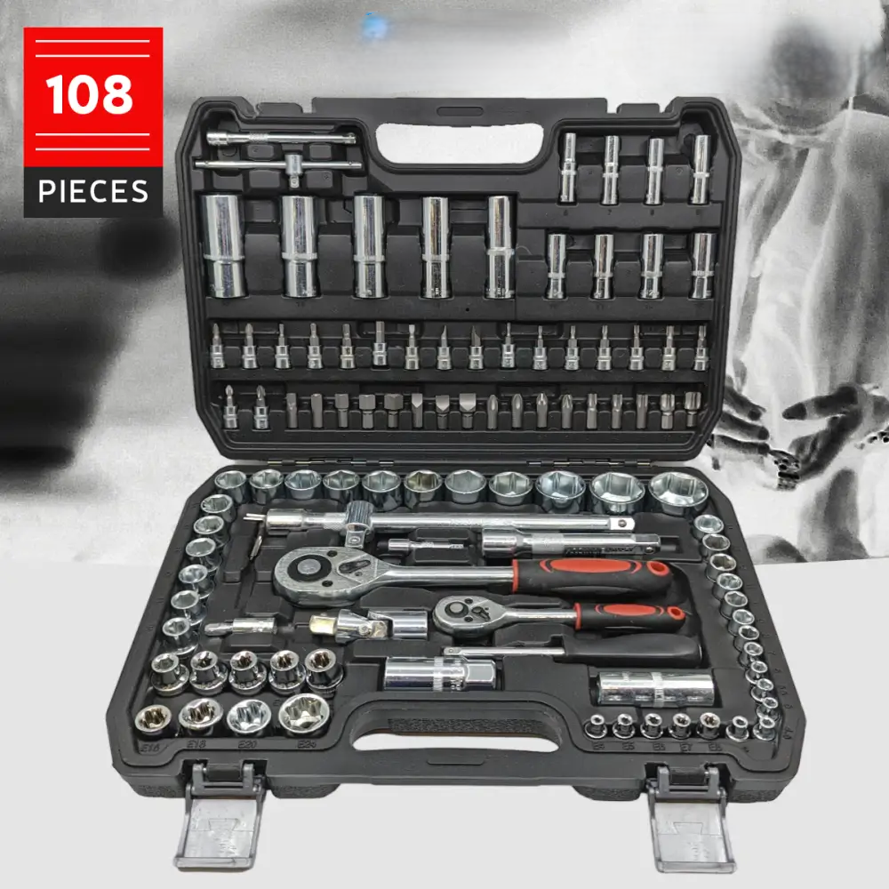 Effektives 108-teiliges Chrom-Vanadium Ratschen-Schlüsselset: Perfektes Handwerkzeug für schnelle Reparaturen.