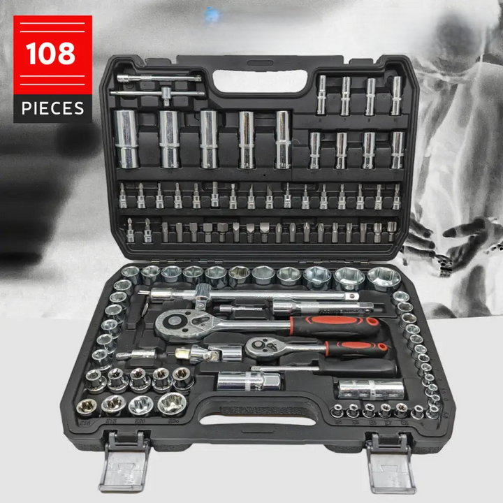 Effektives 108-teiliges Chrom-Vanadium Ratschen-Schlüsselset: Perfektes Handwerkzeug für schnelle Reparaturen.