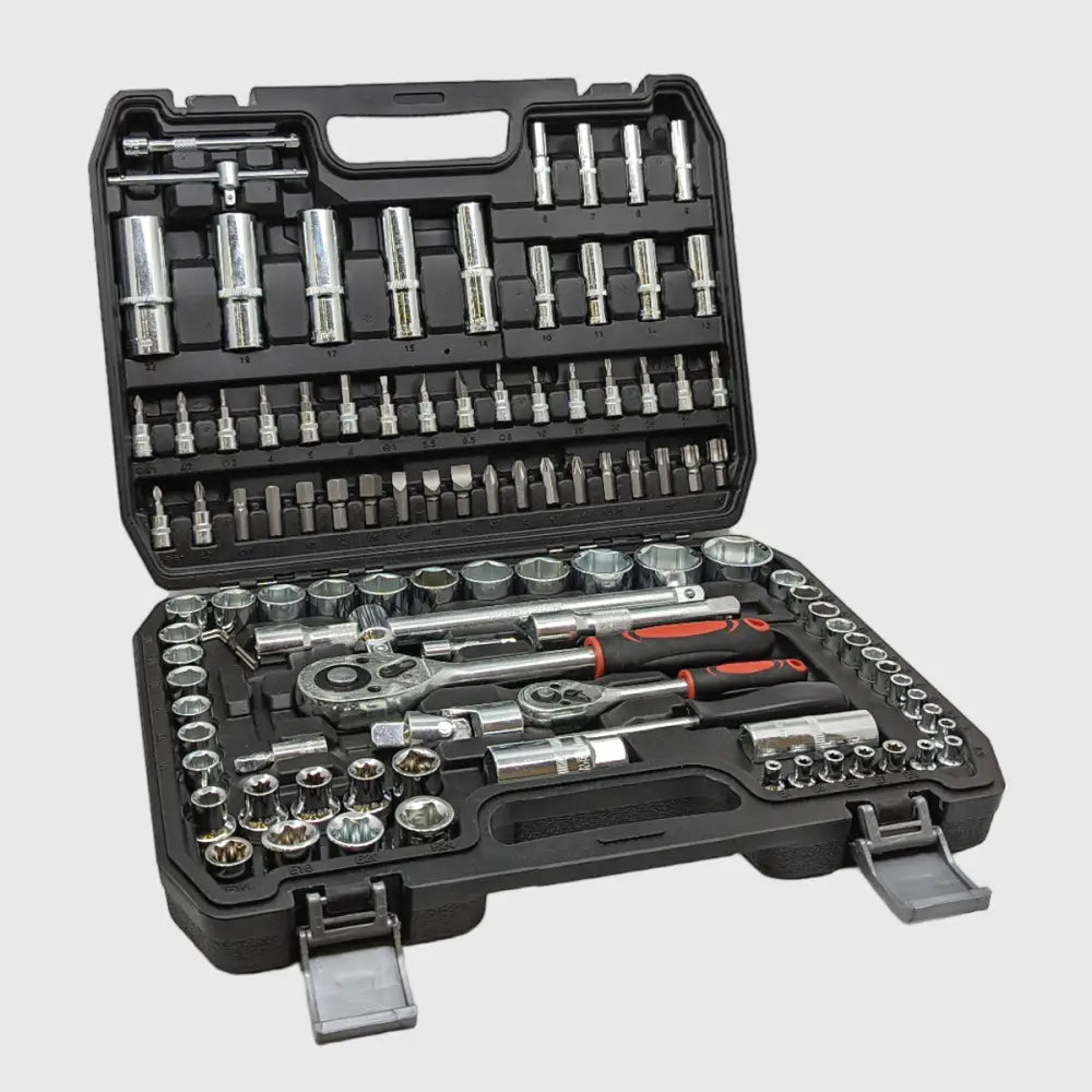 Professionelles KFZ-Werkzeugset: 108-teiliges Chrom-Vanadium Ratschen- und Steckschlüsselset für Reparaturen.