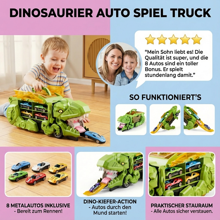 Dynamischer Dinosaurier Auto Truck, ein Abenteuer Spielzeug für Kinder & Jungen. Mit coolen Transformationen.