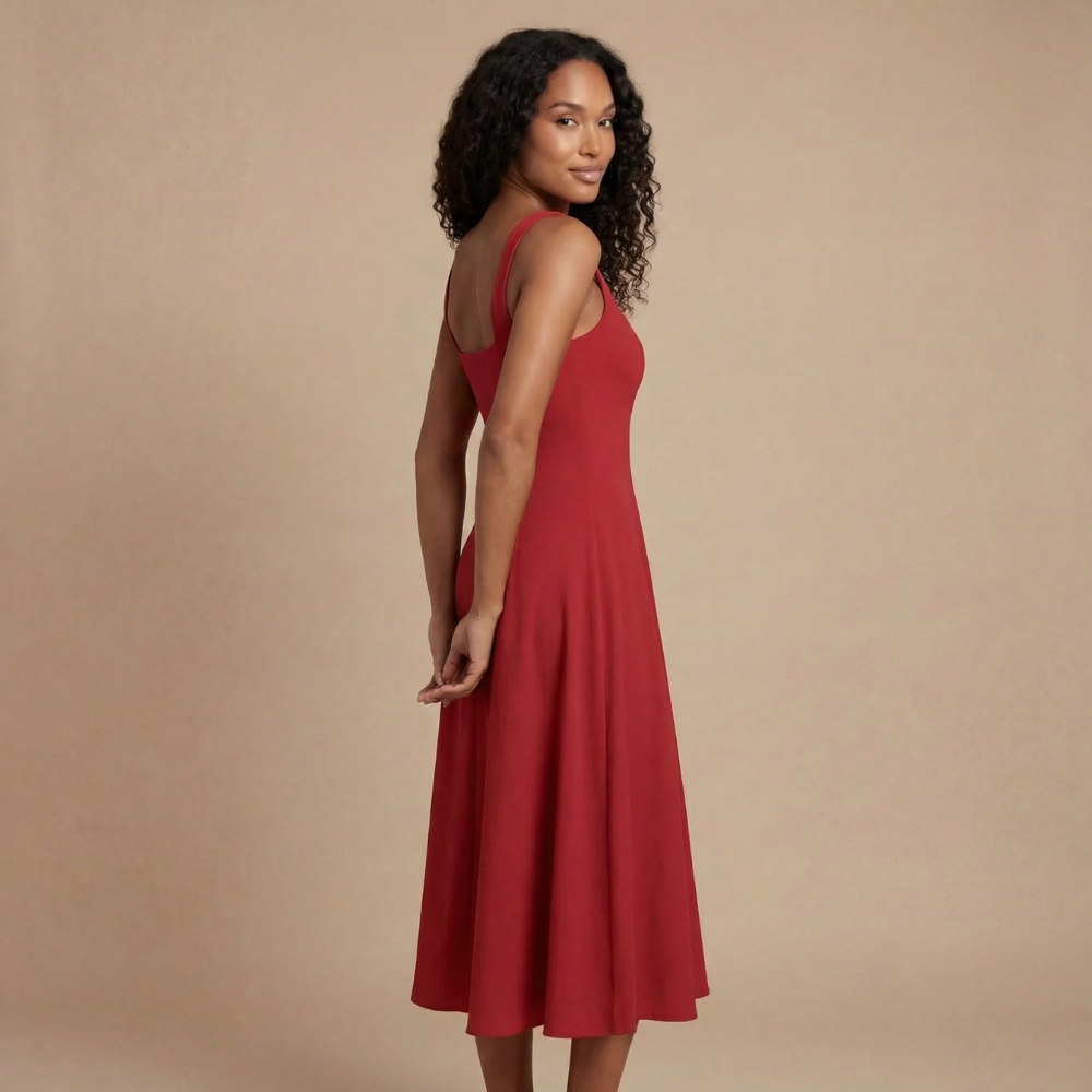 Zeitloses Damen Midikleid in Weiß mit Karree-Ausschnitt. Ideal als Cocktailkleid oder für festliche Anlässe.