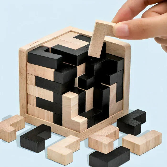 3D Holzpuzzle für Erwachsene & Kinder, ein herausforderndes Denkspiel zur Förderung von Logik & Motorik.