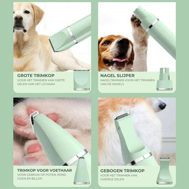 Ergonomischer 4-in-1 Trimmer für Hunde- & Katzenpflege, akkubetrieben für einfache Handhabung.