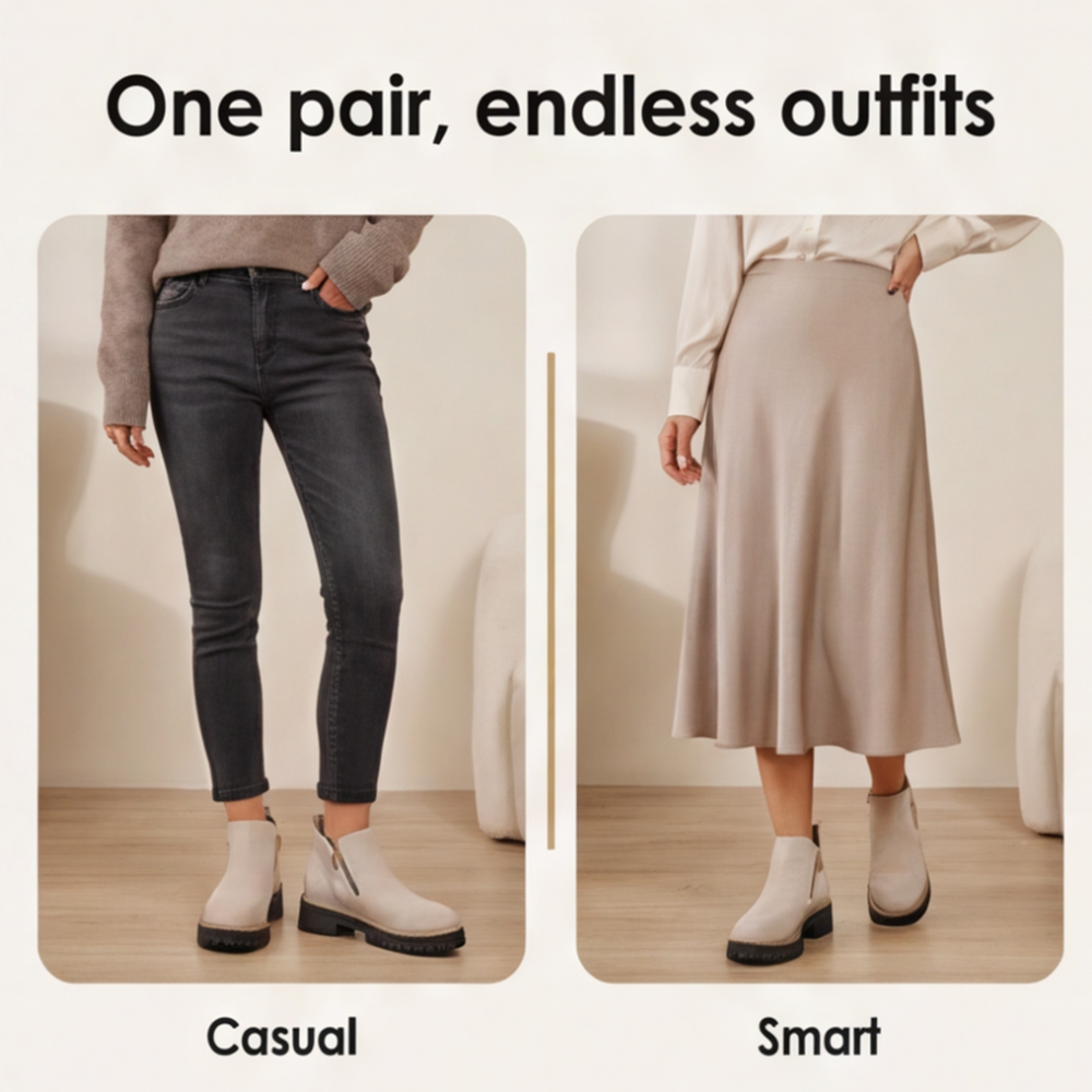 Paar Damen Chelsea-Stiefeletten, Draufsicht. Breite Zehenbox, 4cm Blockabsatz, seitlicher Reißverschluss. Ideal für Herbst/Winter.