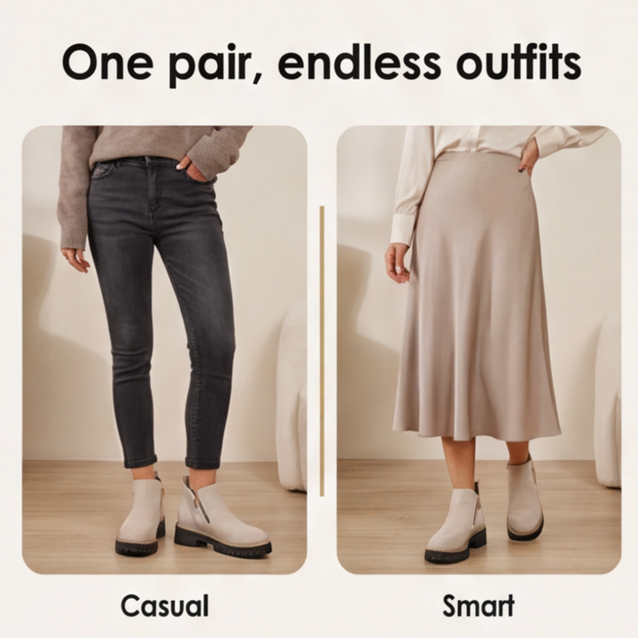 Paar Damen Chelsea-Stiefeletten, Draufsicht. Breite Zehenbox, 4cm Blockabsatz, seitlicher Reißverschluss. Ideal für Herbst/Winter.