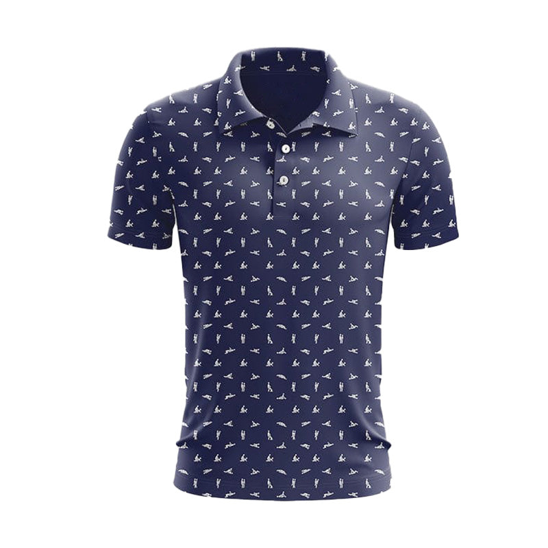 Weißes Kurzarm Poloshirt für Herren mit dezentem Print; bequem & ideal für Urlaub. Atmungsaktiv.