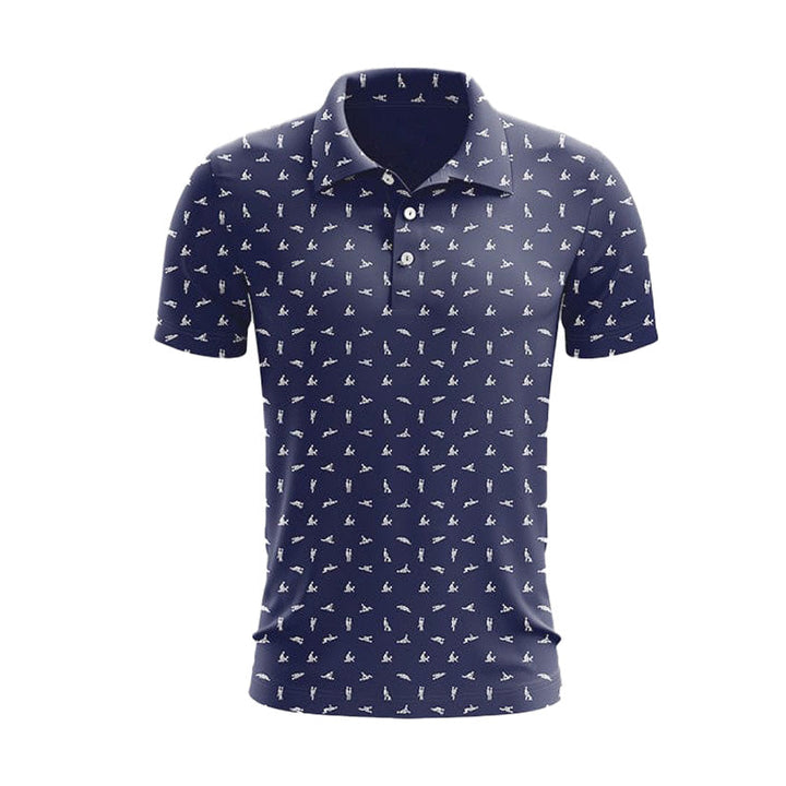 Weißes Kurzarm Poloshirt für Herren mit dezentem Print; bequem & ideal für Urlaub. Atmungsaktiv.