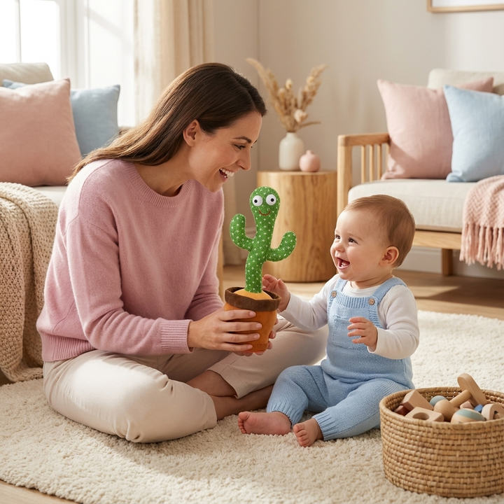 Entwicklungs-Babyspielzeug: Sprechender Kaktus Plüschtier mit LED-Licht, Musik und Sprachaufnahme für Kleinkinder.