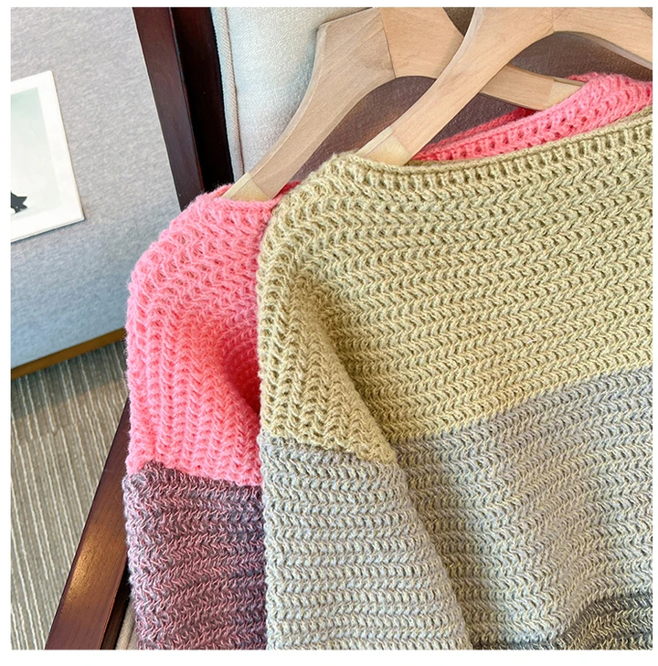 Gemütlicher Damen Patchwork Pullover, Übergröße. Loose Fit, warm und stylisch für kühle Tage.