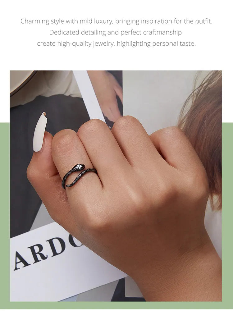 Verstellbarer Schlangenring für Damen, Sterlingsilber mit edlen Zirkonen, schönes Geschenk.