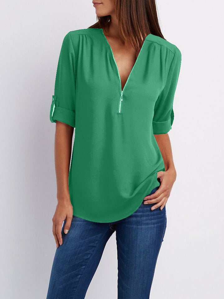Modische Damenbluse mit langen Ärmeln, bequem und elegant, perfekt für den casual-chic Look.